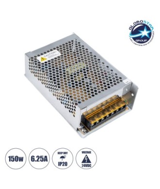 GLOBOSTAR® LUMIVOLT 73044 Τροφοδοτικό-Μετασχηματιστής PELV 150W 6.25A DC 24V IP20 - AC 220-240V σε DC 24V - Ρυθμιζόμενo από DC 21.6V έως DC 28.8V - Μ16 x Π10 x Υ4.8cm - 3 Χρόνια Εγγύηση